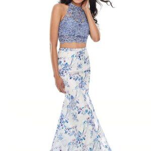 NWT Rachel Allan 7170 Printed Lace, Applique, Beading Prom Dress Purple size 4